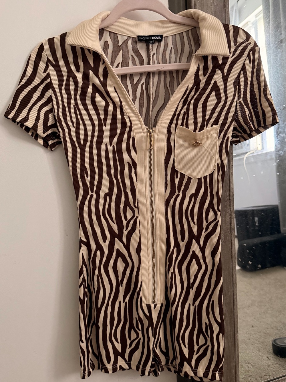 Fashion Nova Zebra Zip Romper - Picture 2 of 2